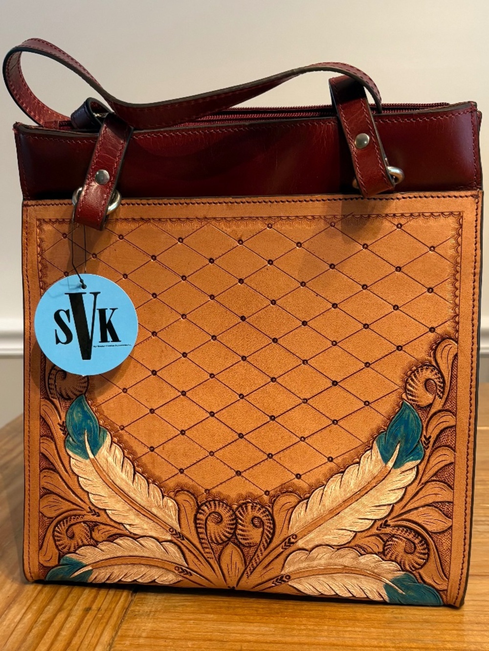 Western SVK Tooled Feathered Leather Purse/ Shoulder Bag